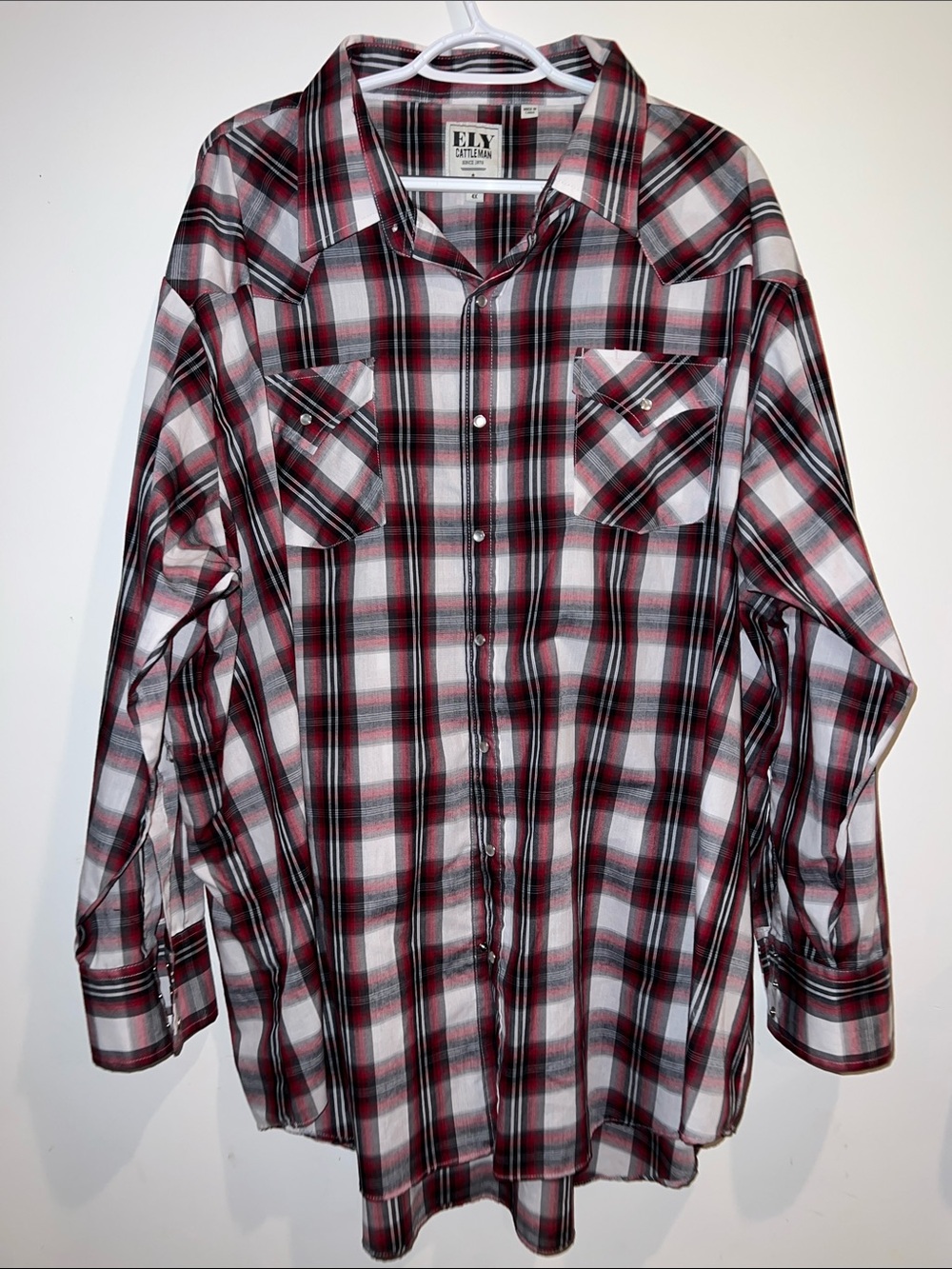 Ely Cattleman Men’s Red and Black Plaid Western Snap Shirt